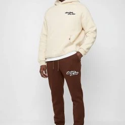 Man Tracksuit Bottoms Signature Joggers - Brown