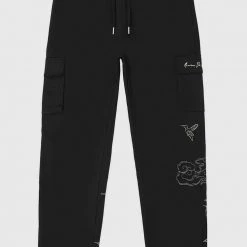 Man Casual Trousers Birds And Clouds Cargo Pants - Black