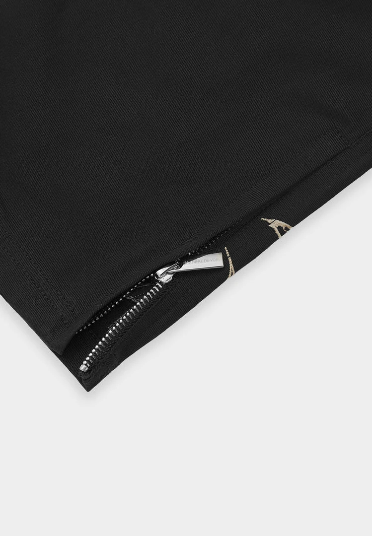 Man Casual Trousers Birds And Clouds Cargo Pants - Black