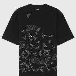 Man T-Shirts Birds And Clouds T-Shirt - Black