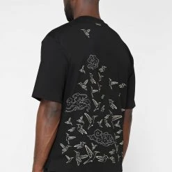 Man T-Shirts Birds And Clouds T-Shirt - Black
