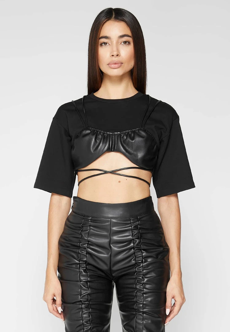 Woman Tops Bustier Crop T-Shirt - Black TOPS & T SHIRTS