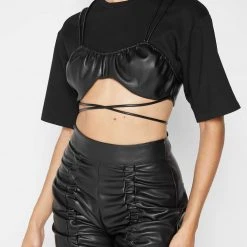 Woman Tops Bustier Crop T-Shirt - Black TOPS & T SHIRTS