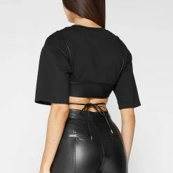 Woman Tops Bustier Crop T-Shirt - Black TOPS & T SHIRTS