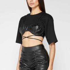 Woman Tops Bustier Crop T-Shirt - Black TOPS & T SHIRTS