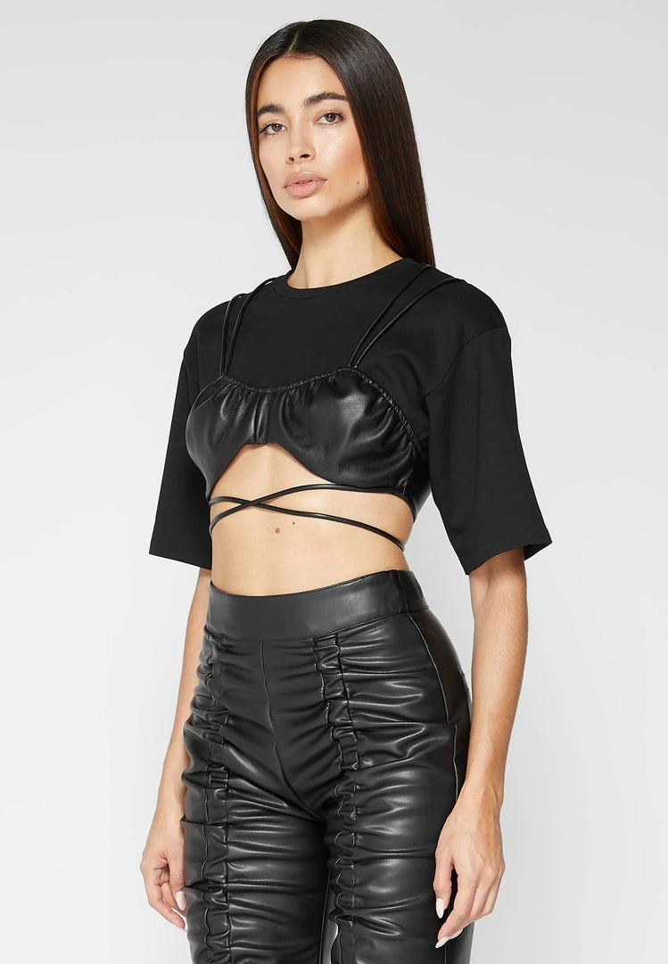 Woman Tops Bustier Crop T-Shirt - Black TOPS & T SHIRTS