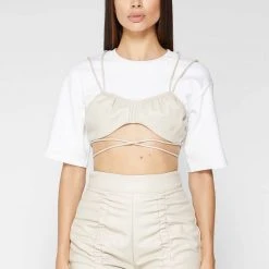 Woman Tops Bustier Crop T-Shirt - White TOPS & T SHIRTS