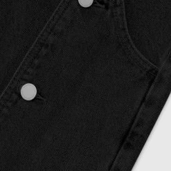 Woman Denim Button Down Overlay Mom Jeans - Black