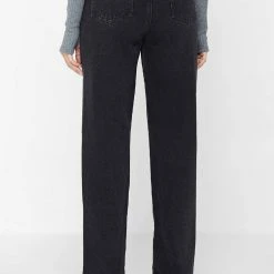 Woman Denim Button Down Overlay Mom Jeans - Black