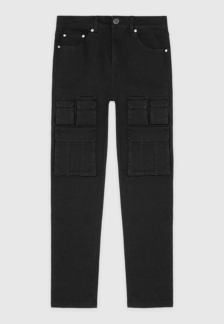 Man Denim Cargo Pocket Jeans - Black