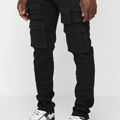 Man Denim Cargo Pocket Jeans - Black