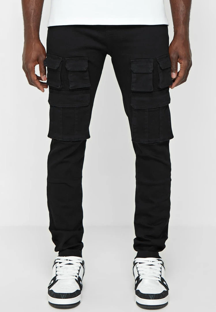 Man Denim Cargo Pocket Jeans - Black