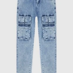 Man Denim Cargo Pocket Jeans - Stonewash Blue