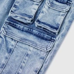 Man Denim Cargo Pocket Jeans - Stonewash Blue