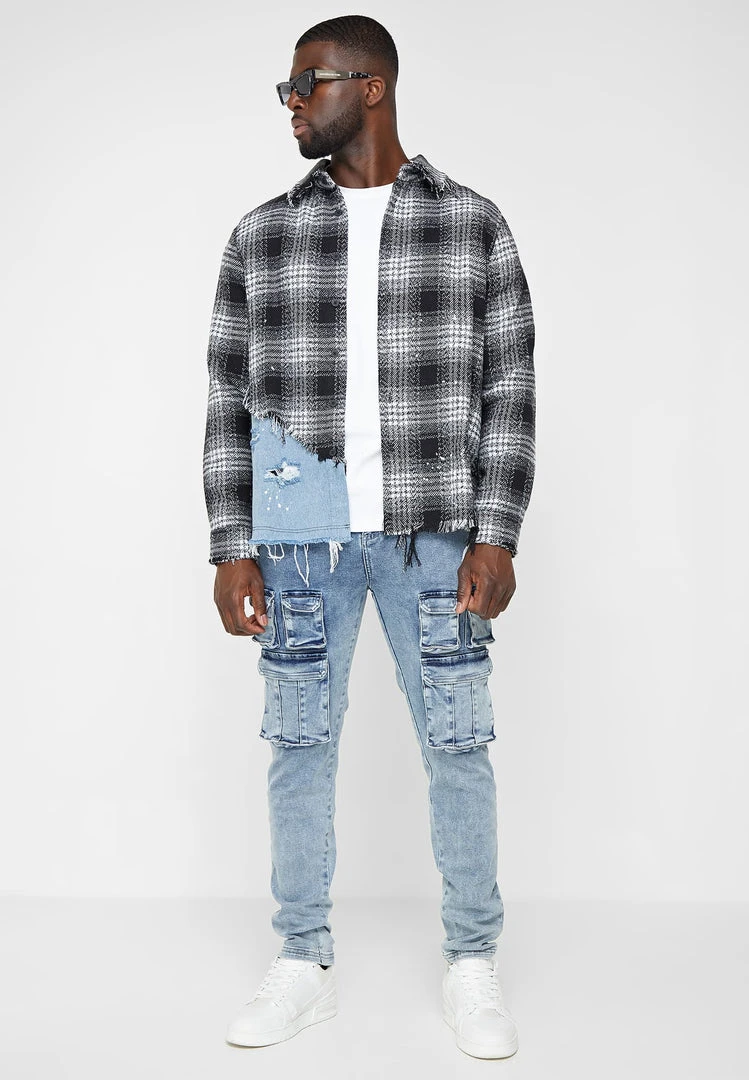 Man Denim Cargo Pocket Jeans - Stonewash Blue