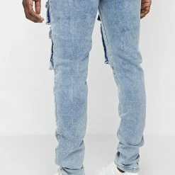 Man Denim Cargo Pocket Jeans - Stonewash Blue