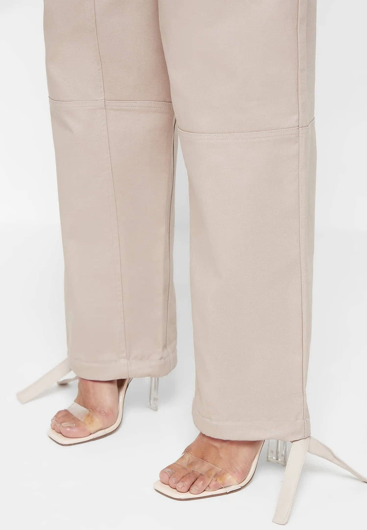 Woman Trousers Cargo Trousers With Corset Detail - Beige