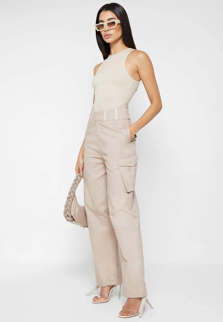 Woman Trousers Cargo Trousers With Corset Detail - Beige