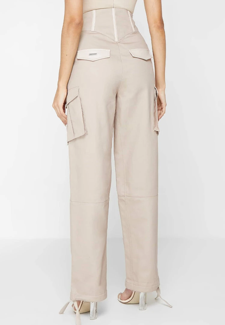 Woman Trousers Cargo Trousers With Corset Detail - Beige