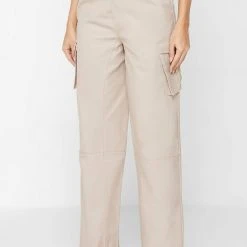 Woman Trousers Cargo Trousers With Corset Detail - Beige