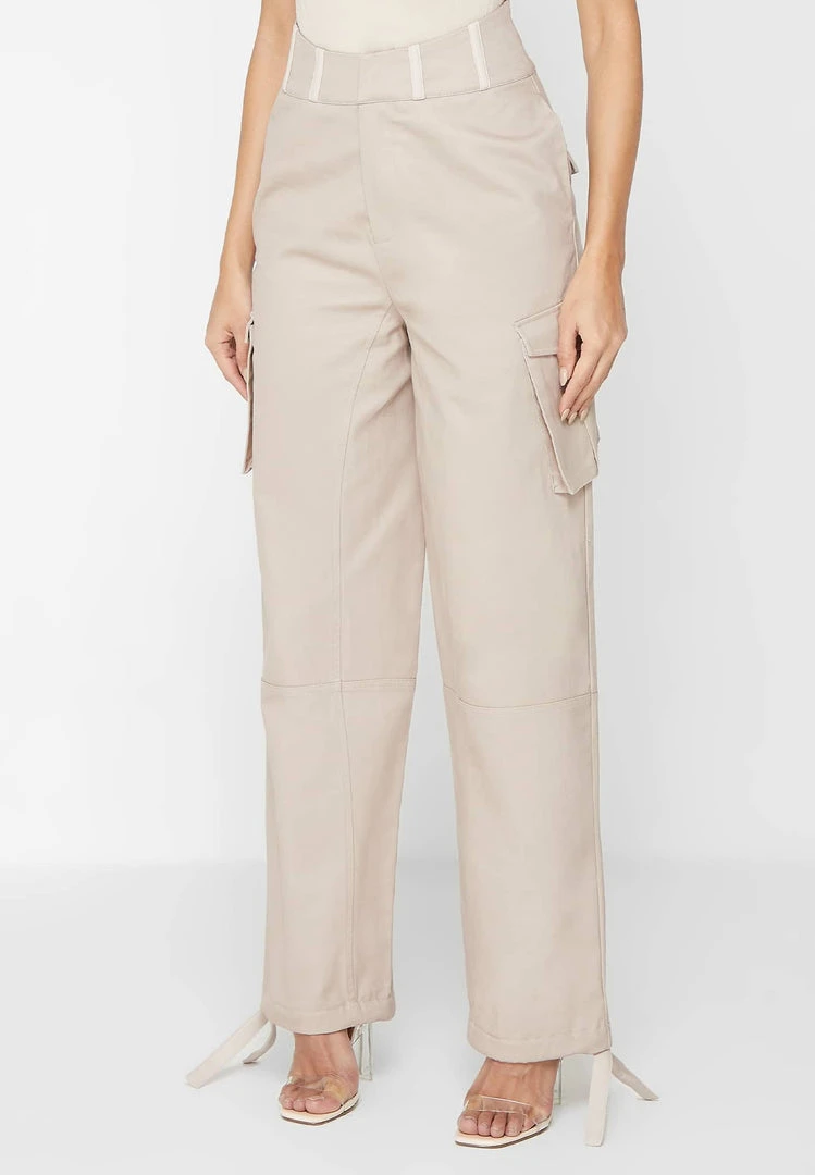 Woman Trousers Cargo Trousers With Corset Detail - Beige