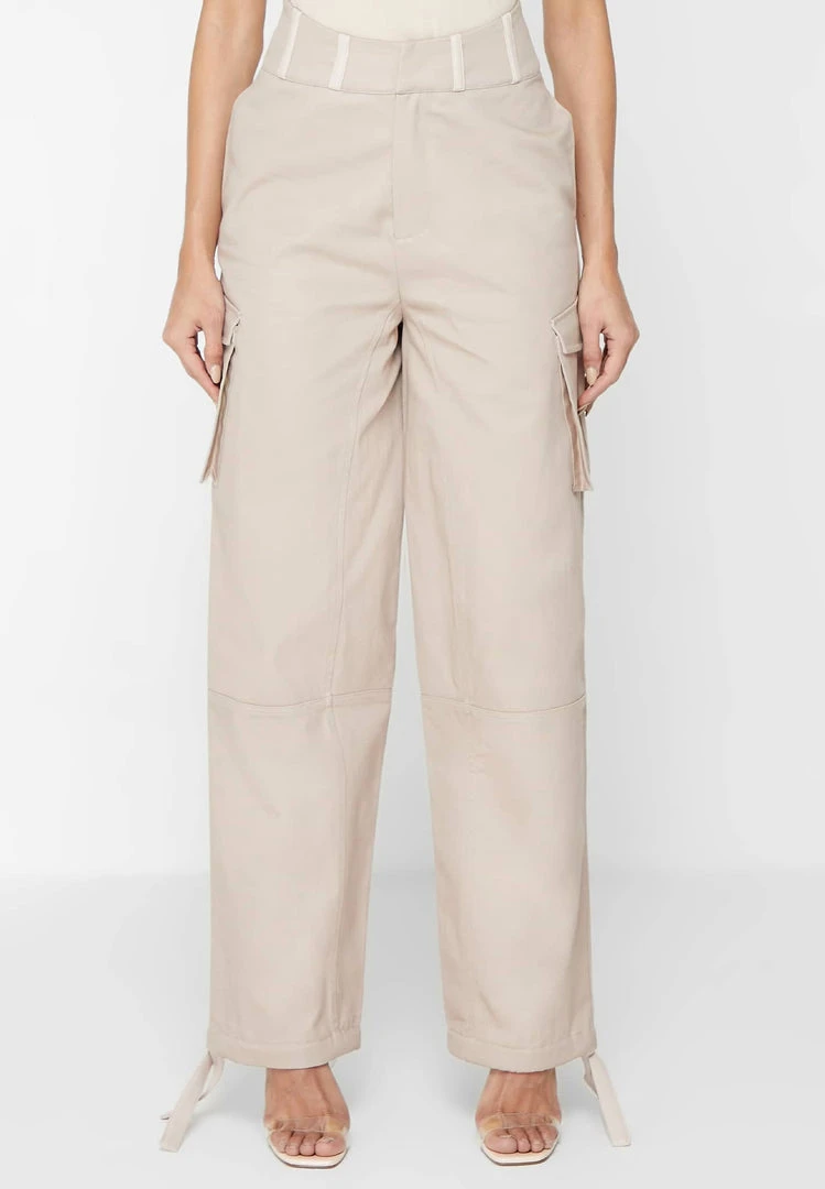 Woman Trousers Cargo Trousers With Corset Detail - Beige