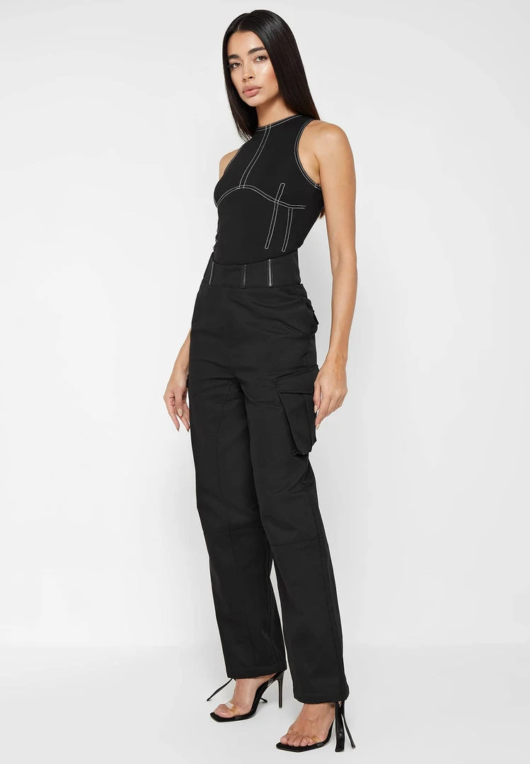 Woman Trousers Cargo Trousers With Corset Detail - Black CARGO PANTS & JOGGERS
