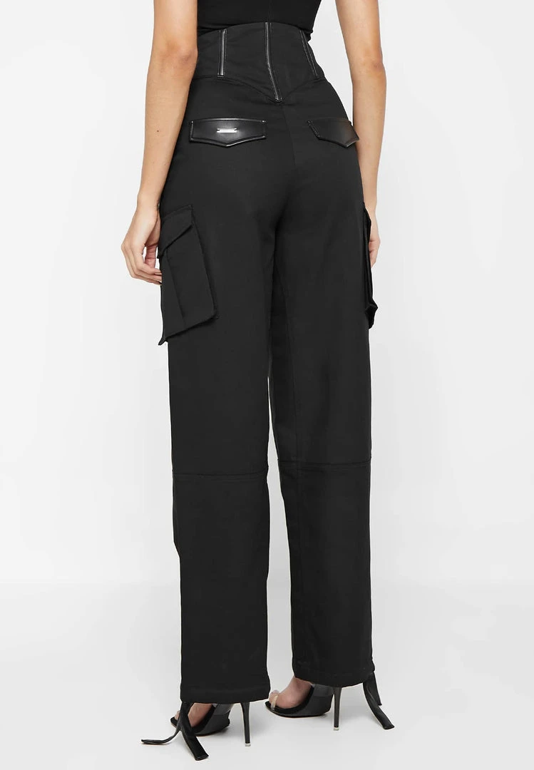 Woman Trousers Cargo Trousers With Corset Detail - Black CARGO PANTS & JOGGERS