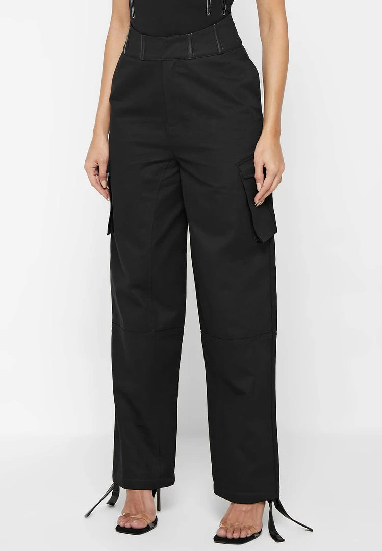 Woman Trousers Cargo Trousers With Corset Detail - Black CARGO PANTS & JOGGERS