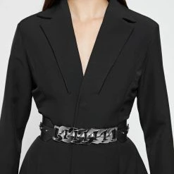 Woman Dresses Chain Belted Blazer Dress - Black