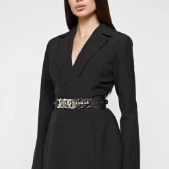 Woman Dresses Chain Belted Blazer Dress - Black