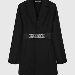 Woman Dresses Chain Belted Blazer Dress - Black