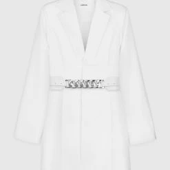 Woman Dresses Chain Belted Blazer Dress - White