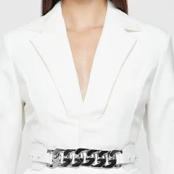Woman Dresses Chain Belted Blazer Dress - White
