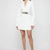 Woman Dresses Chain Belted Blazer Dress - White