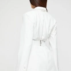 Woman Dresses Chain Belted Blazer Dress - White
