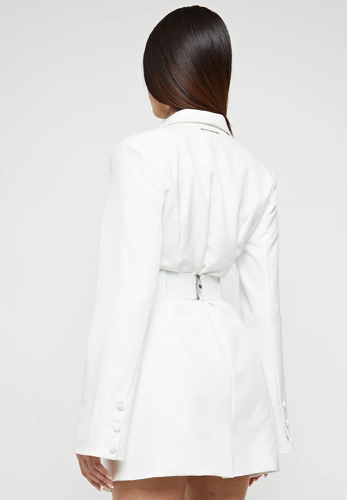 Woman Dresses Chain Belted Blazer Dress - White