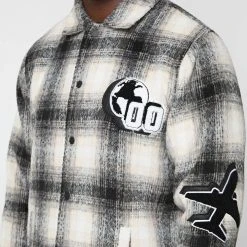 Man Shirts Check Shacket With Badge - Beige