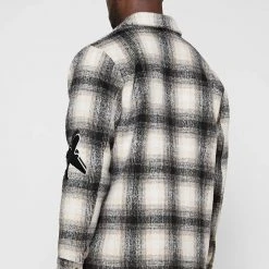 Man Shirts Check Shacket With Badge - Beige