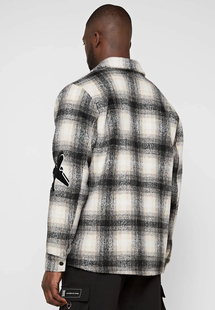 Man Shirts Check Shacket With Badge - Beige