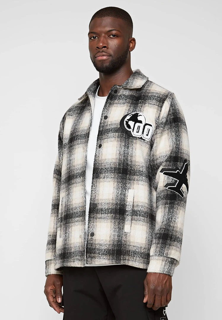 Man Shirts Check Shacket With Badge - Beige