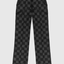 Woman Trousers Checkered Satin Wide Leg Trousers - Black