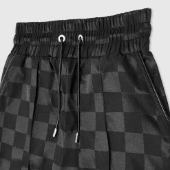 Woman Trousers Checkered Satin Wide Leg Trousers - Black