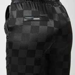 Woman Trousers Checkered Satin Wide Leg Trousers - Black