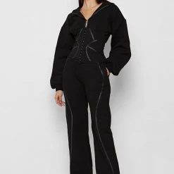 Woman Tracksuits Contour Piping Joggers - Black