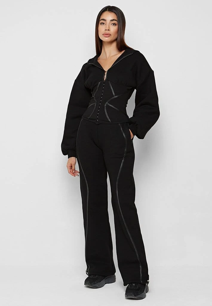 Woman Tracksuits Contour Piping Joggers - Black