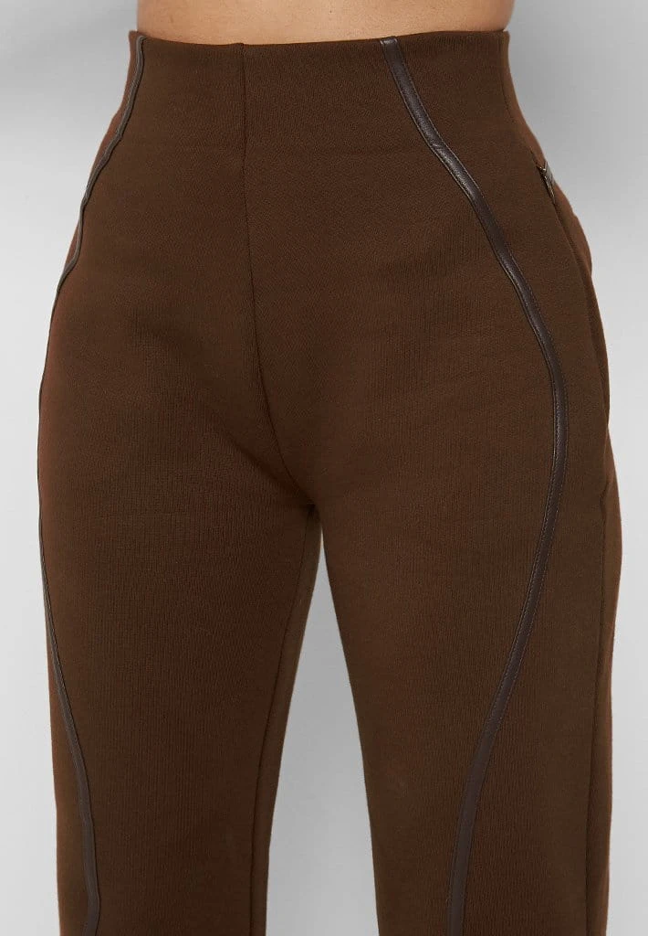Woman Tracksuits Contour Piping Joggers - Chocolate Brown