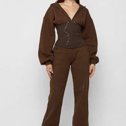Woman Tracksuits Contour Piping Joggers - Chocolate Brown