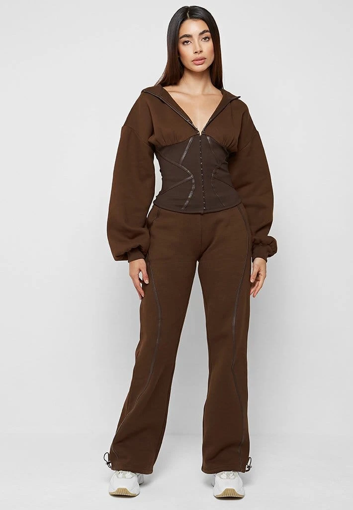 Woman Tracksuits Contour Piping Joggers - Chocolate Brown