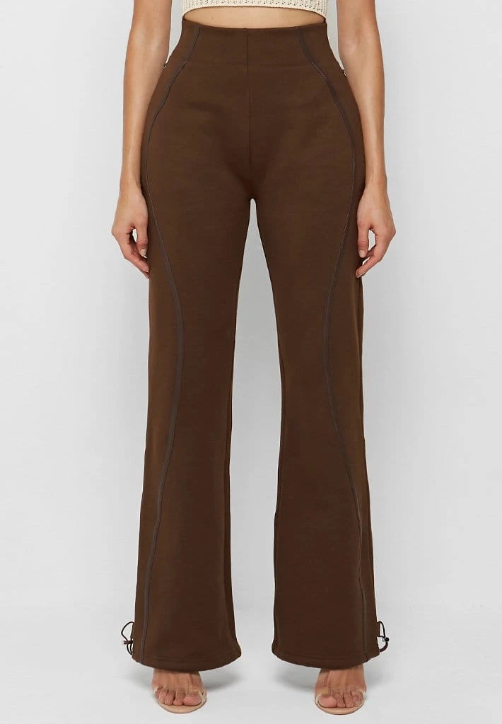 Woman Tracksuits Contour Piping Joggers - Chocolate Brown